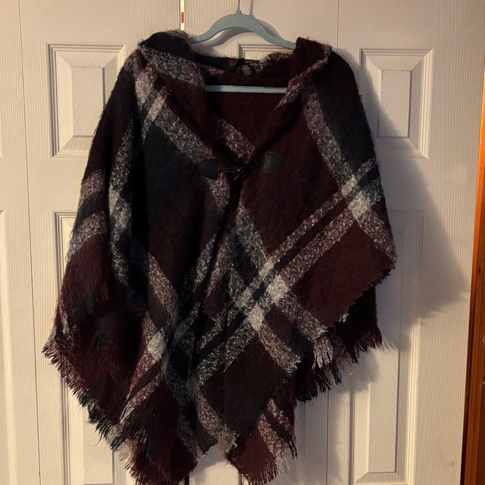 Plaid Women's Cape in Black and burgundy